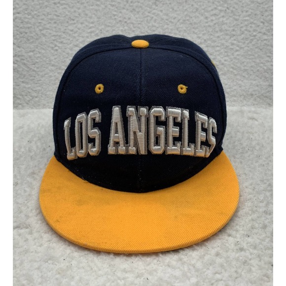 Flat Bill Other - Los Angeles Flat Bill Hat Mens Snapback OSFM Yellow Navy Blue California Cali